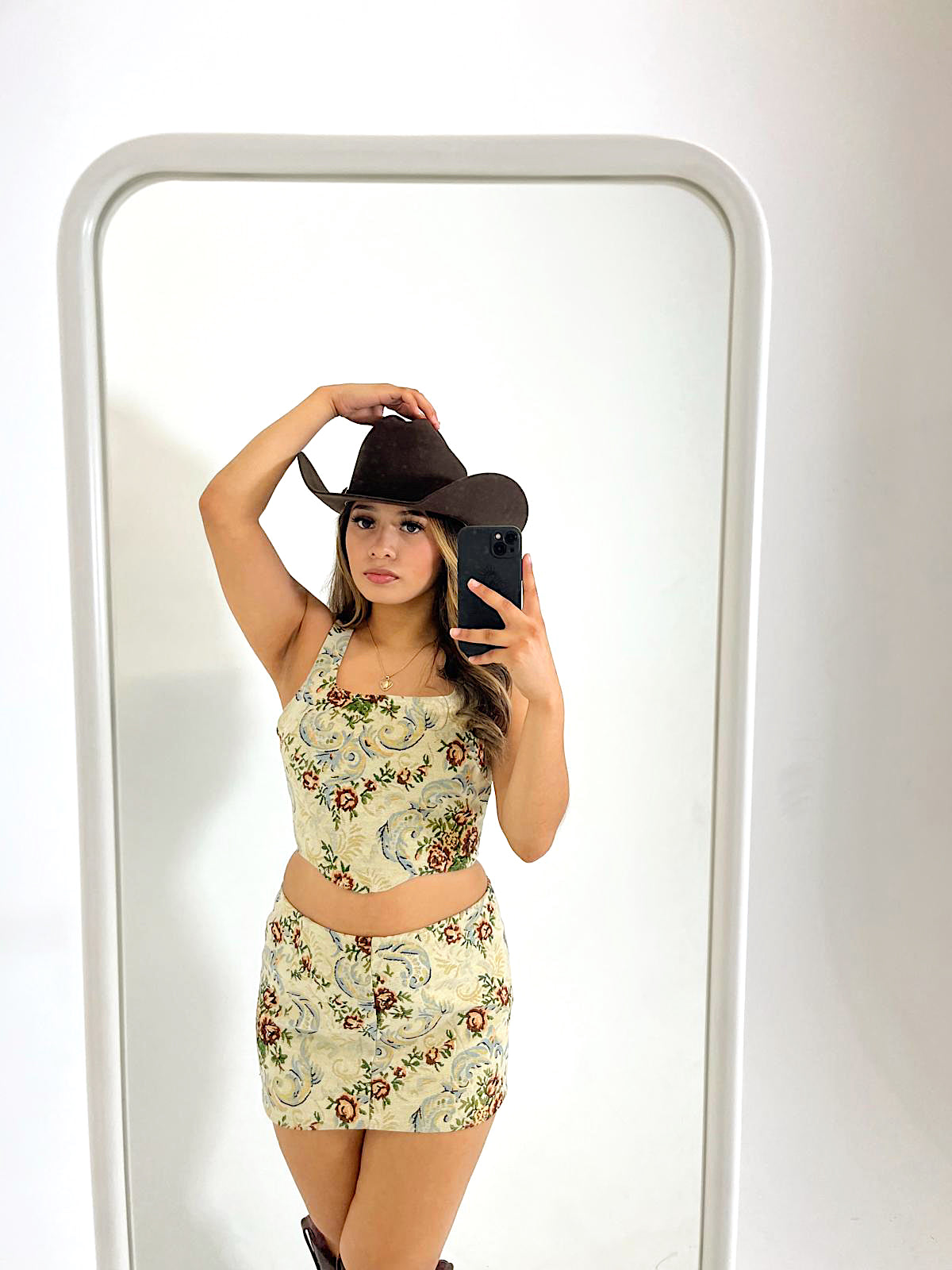 Jacquard Brown Skirt Set