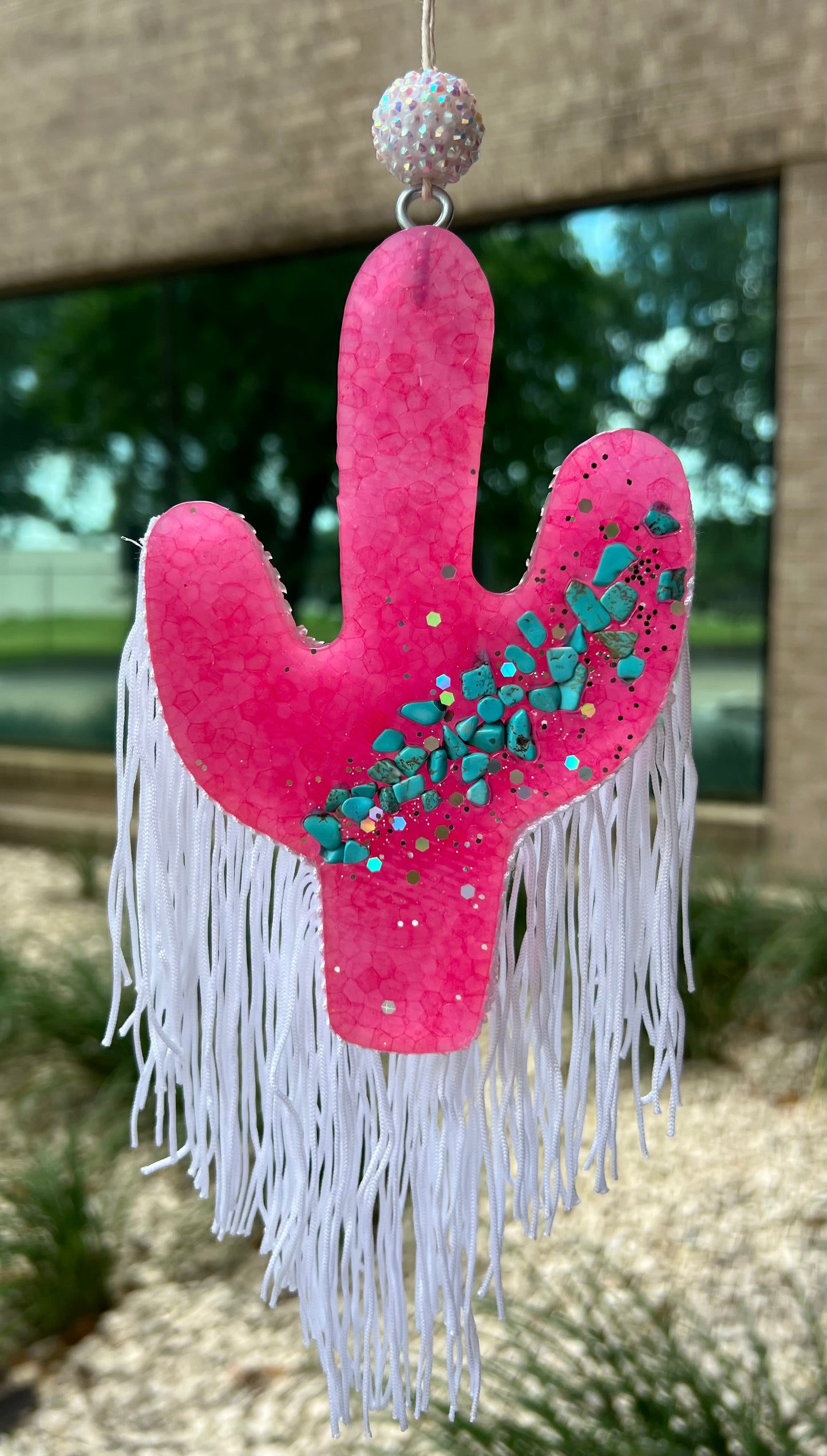 Pink Cactus with fringe car Freeshie