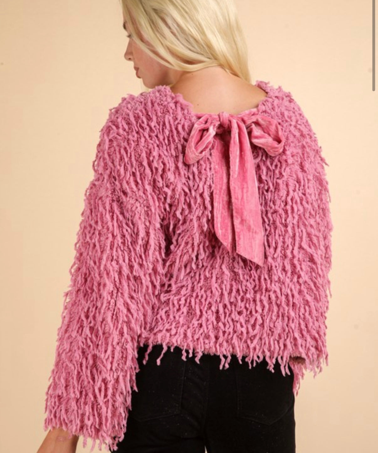 Fur Knit Velvet Ribbon Top/ Sweater
