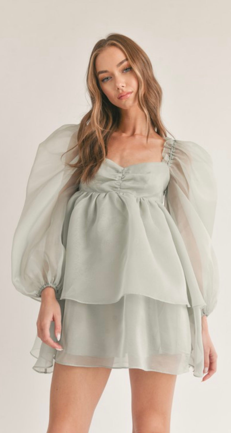 Sage ruffled BabyDoll Dress