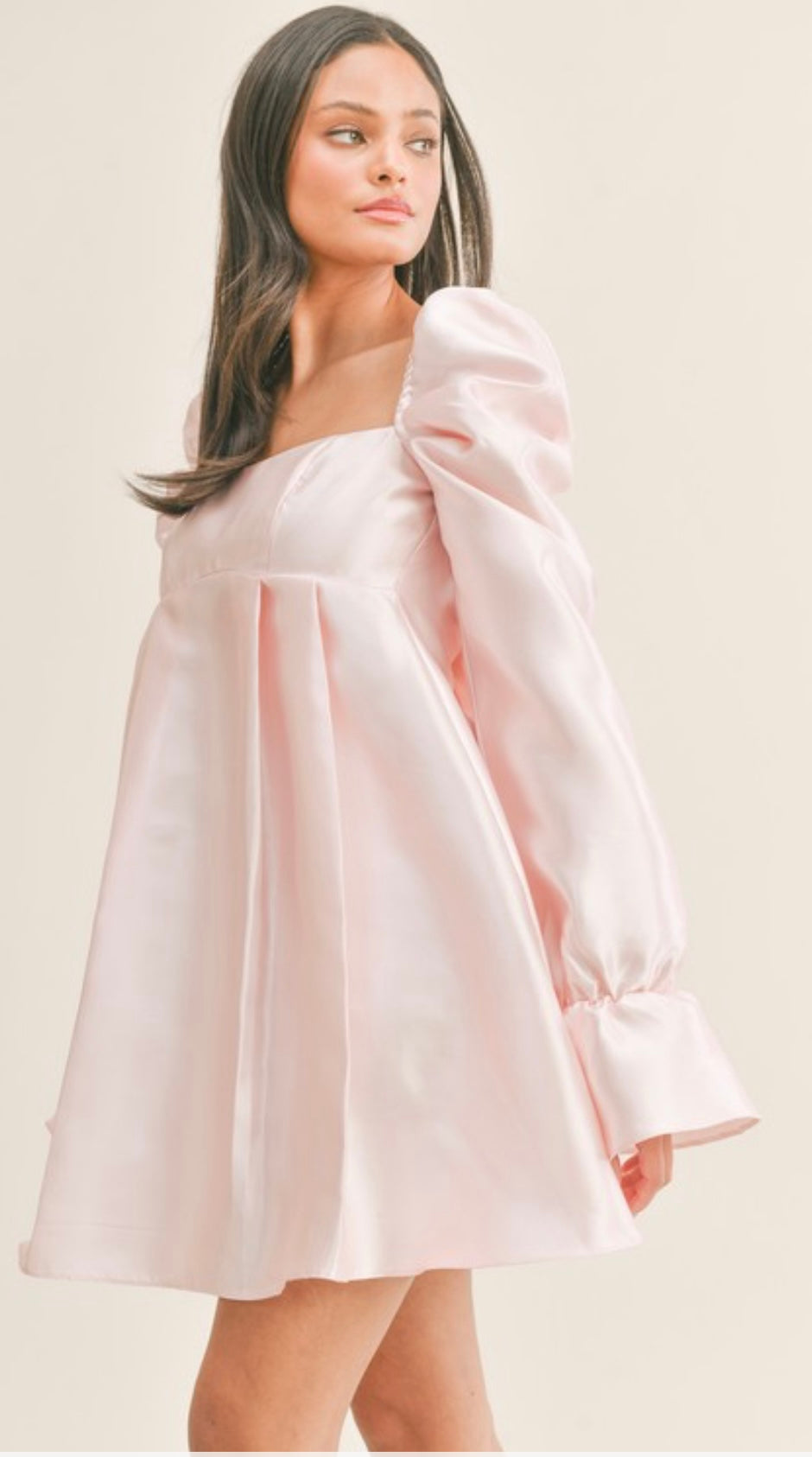 Blush BabyDoll Dress with Puff Sleeve and Bow