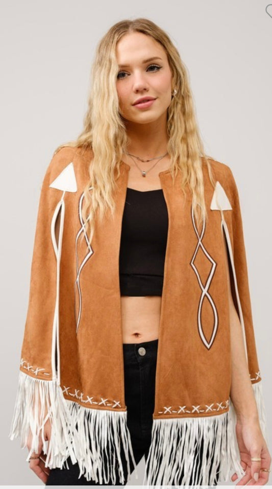 Embroidered Open Cape