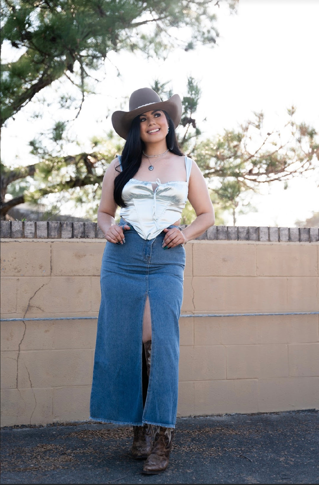 Denim Maxi Slit Skirt