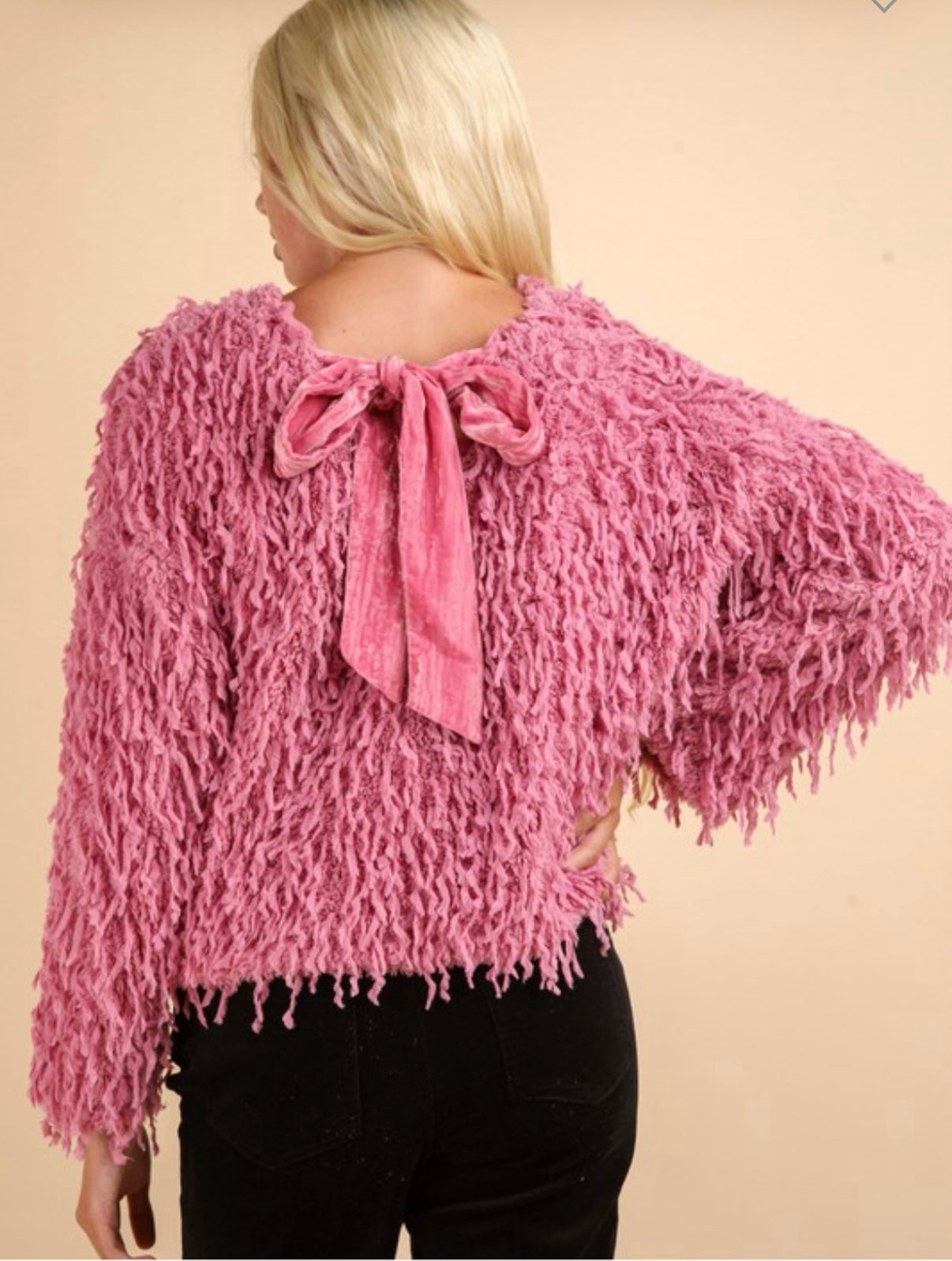 Fur Knit Velvet Ribbon Top/ Sweater