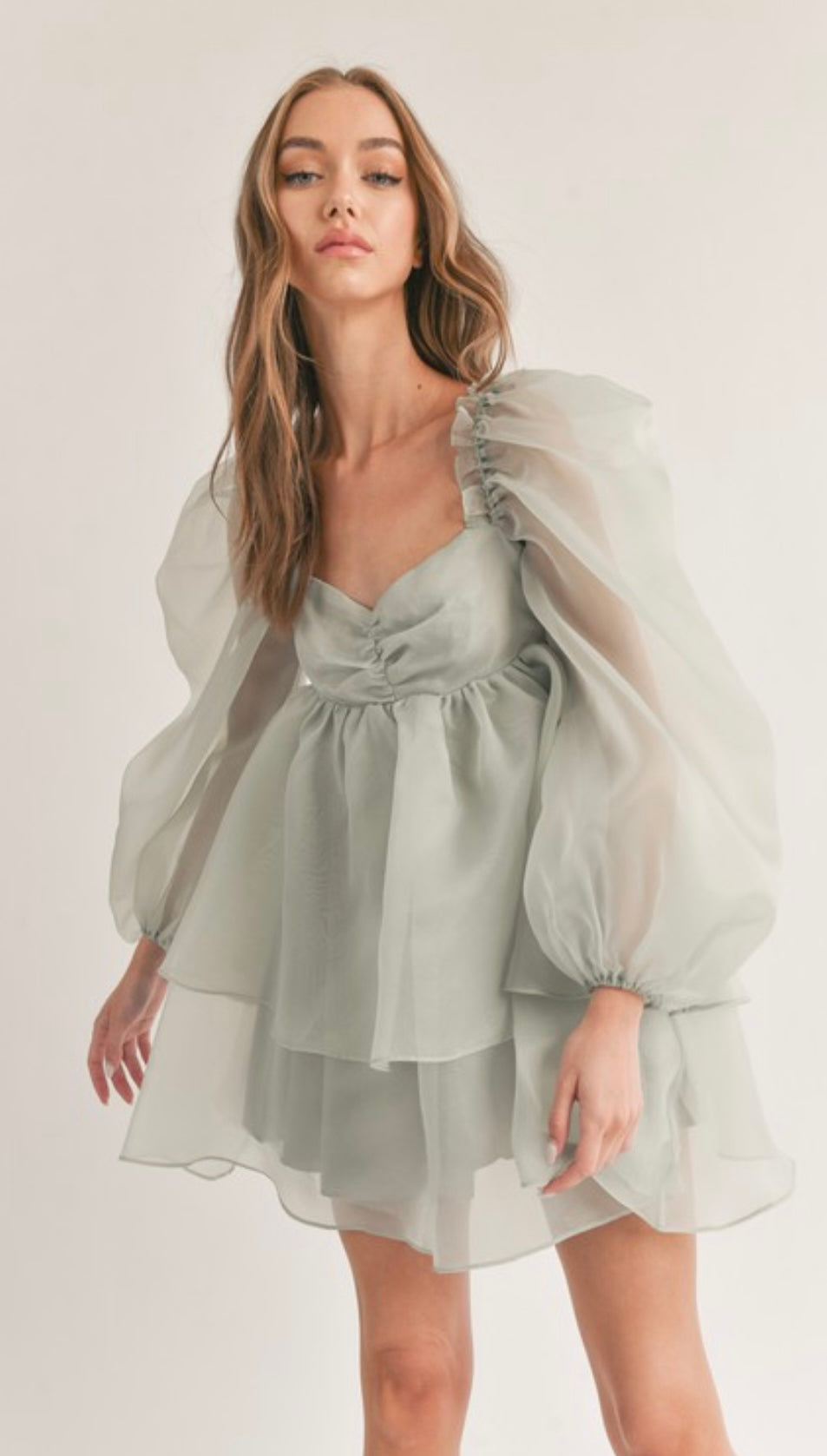 Sage ruffled BabyDoll Dress
