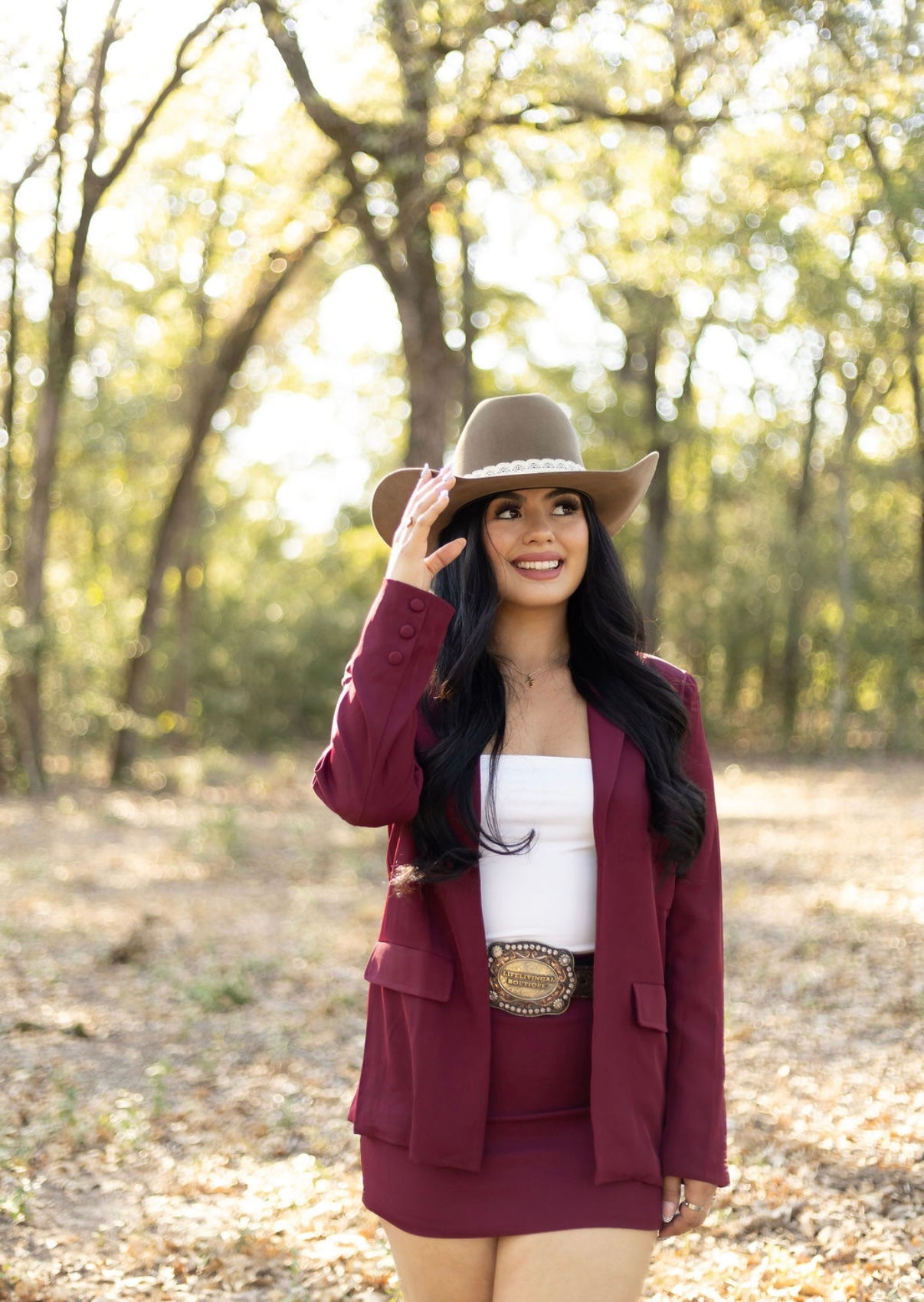 Burgundy Blazer and Skirt Set