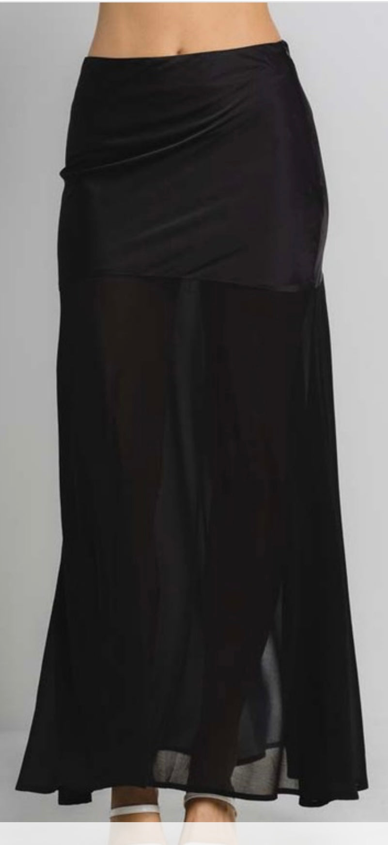 Satin/Mesh Midi Skirt