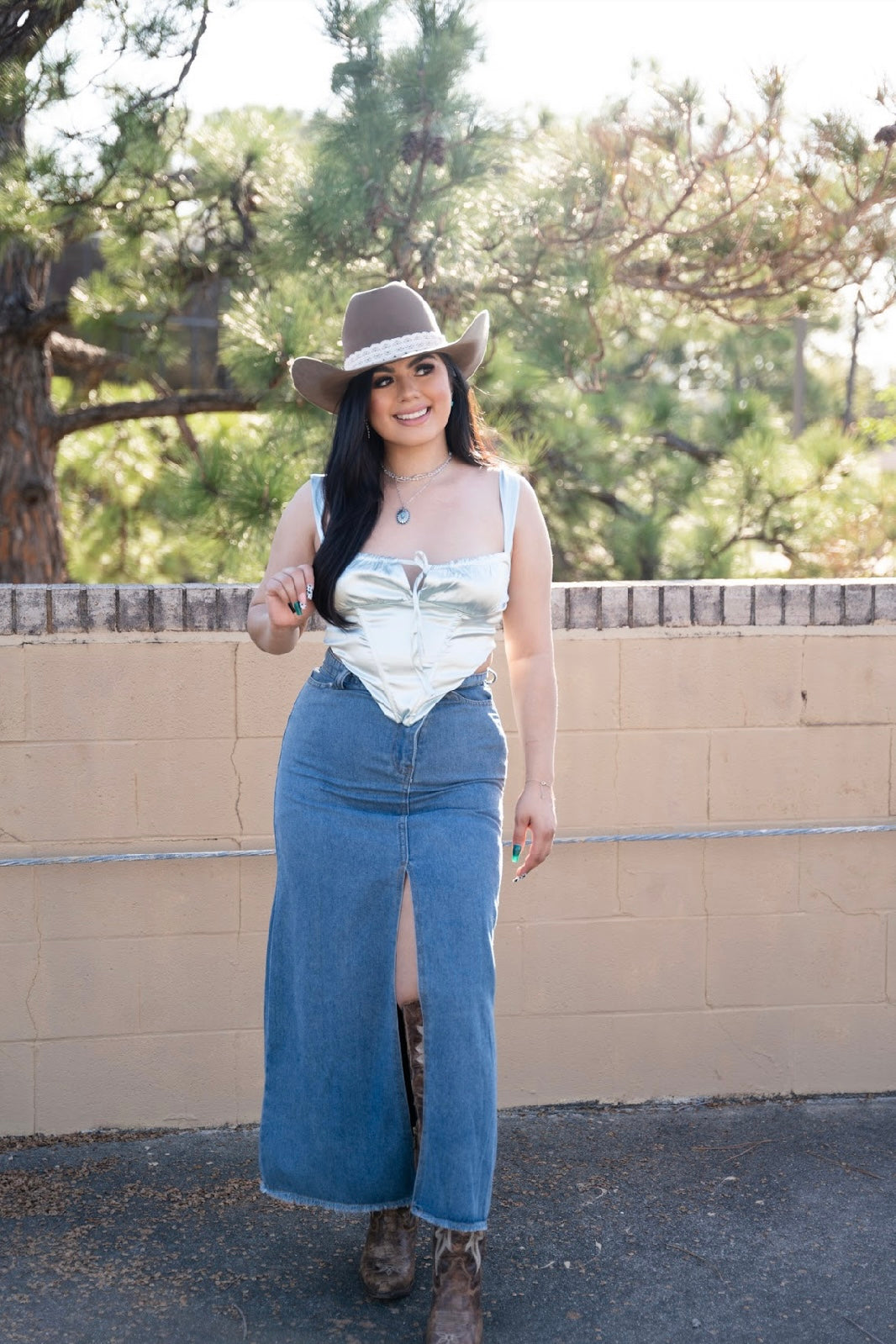 Denim Maxi Slit Skirt