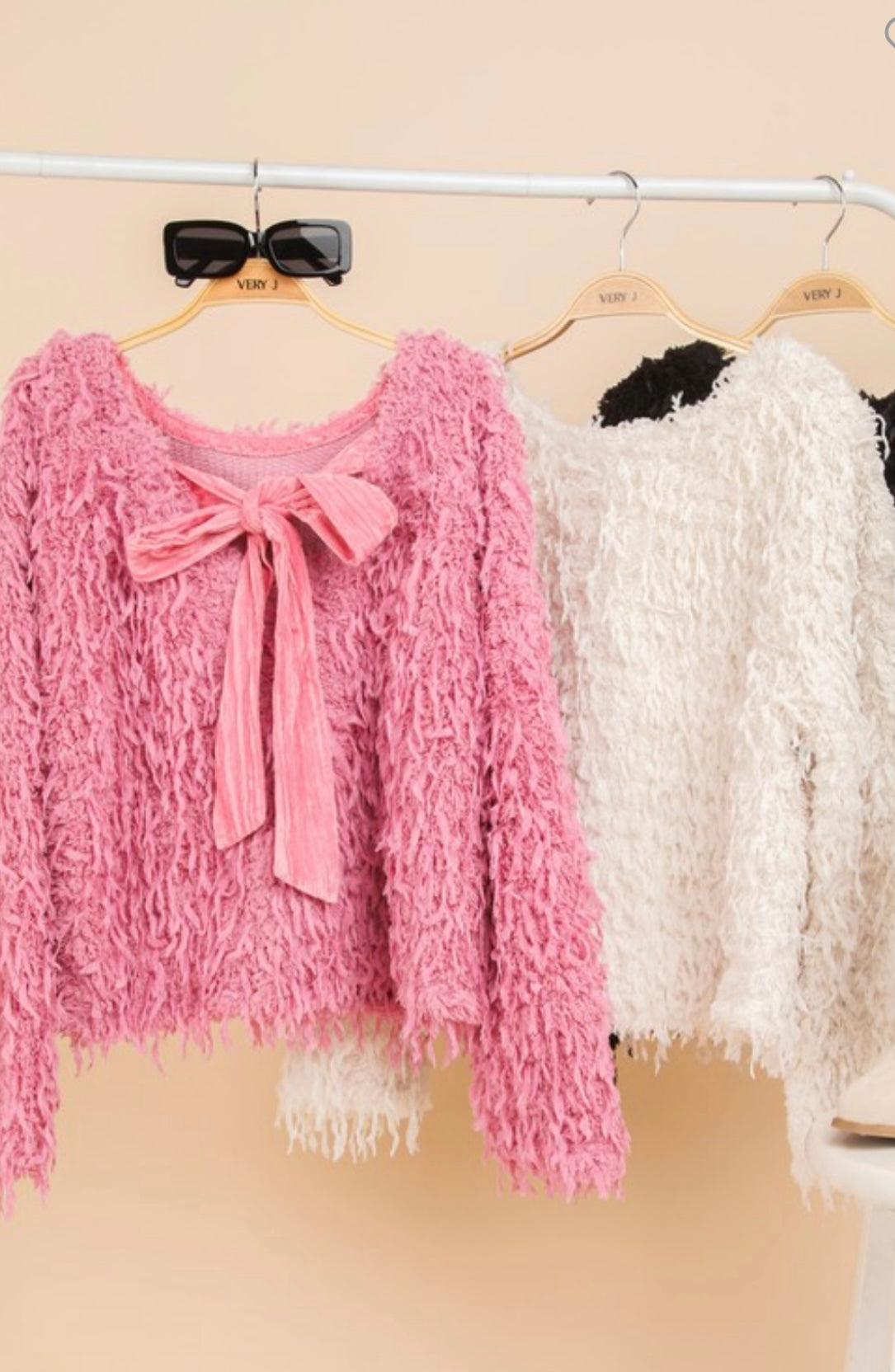 Fur Knit Velvet Ribbon Top/ Sweater
