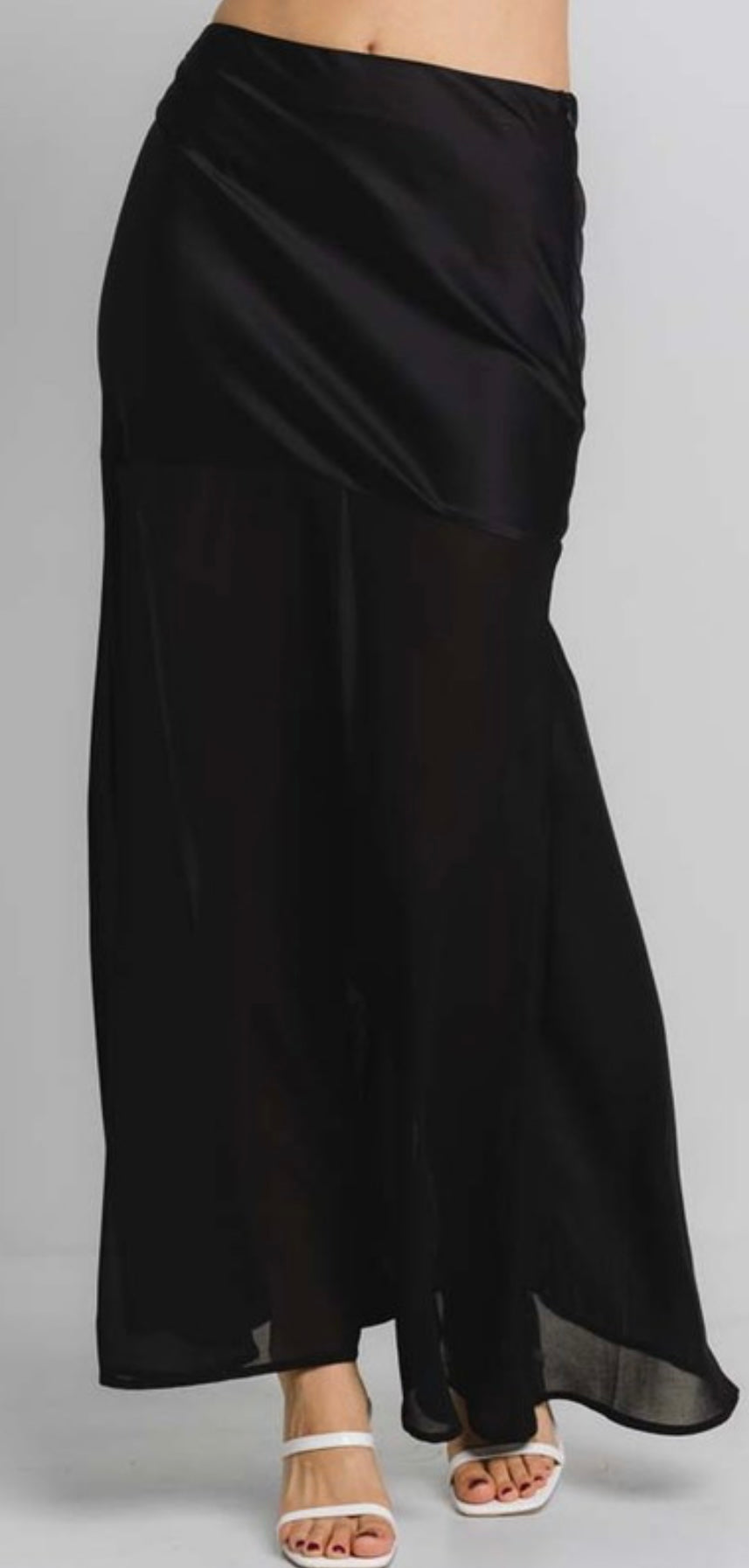 Satin/Mesh Midi Skirt
