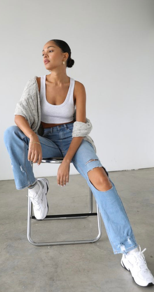 Straight Denim Jeans Medium Wash