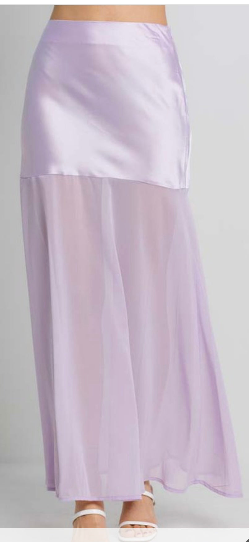Satin/Mesh Midi Skirt