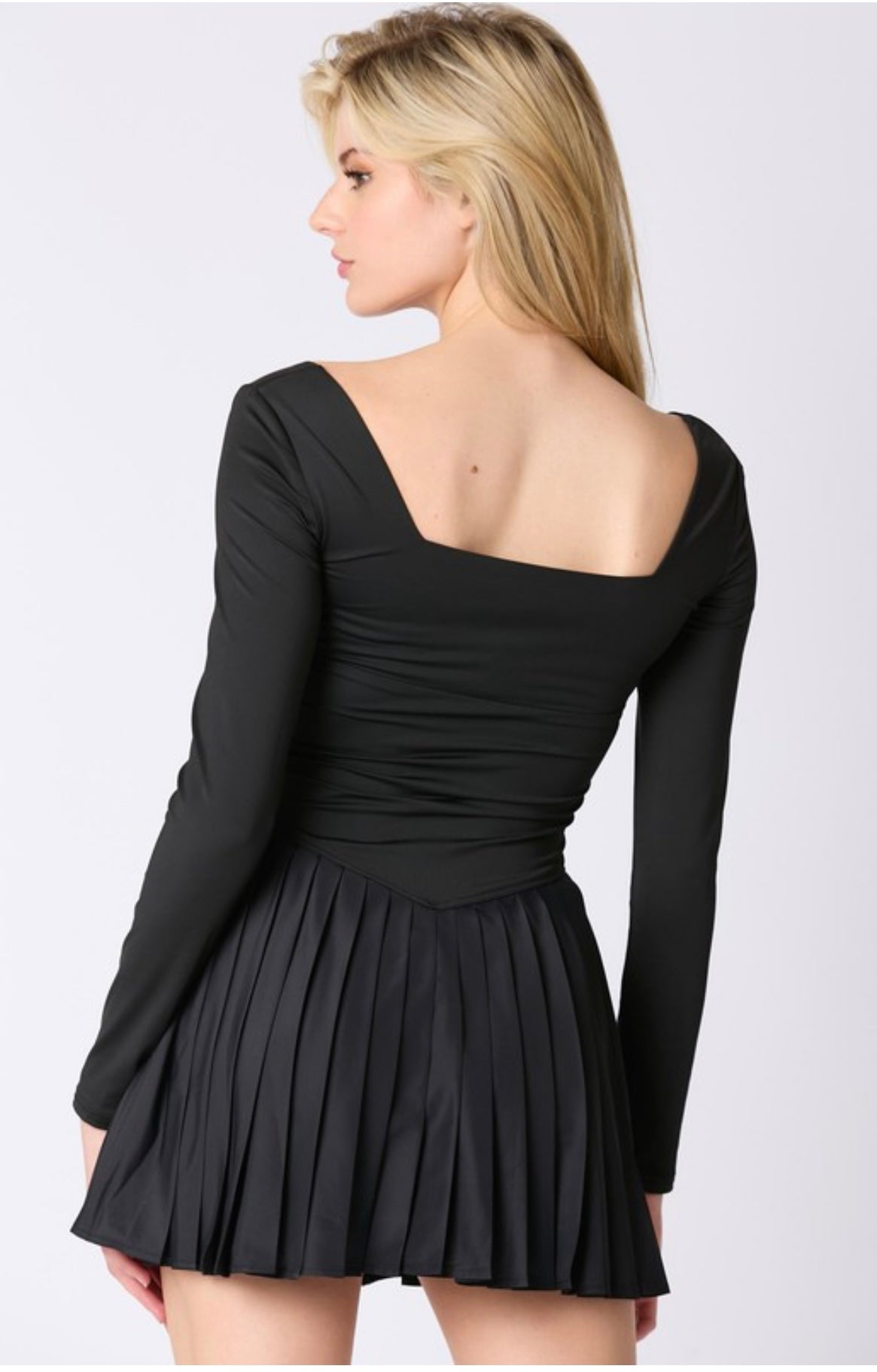 Black long sleeve oleated Skirt Romper