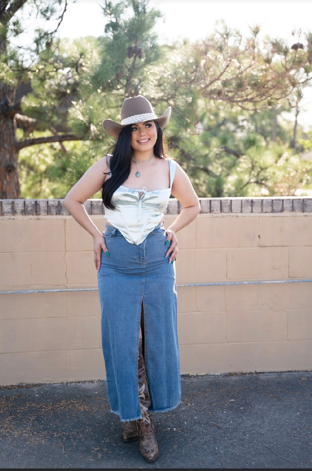Denim Maxi Slit Skirt