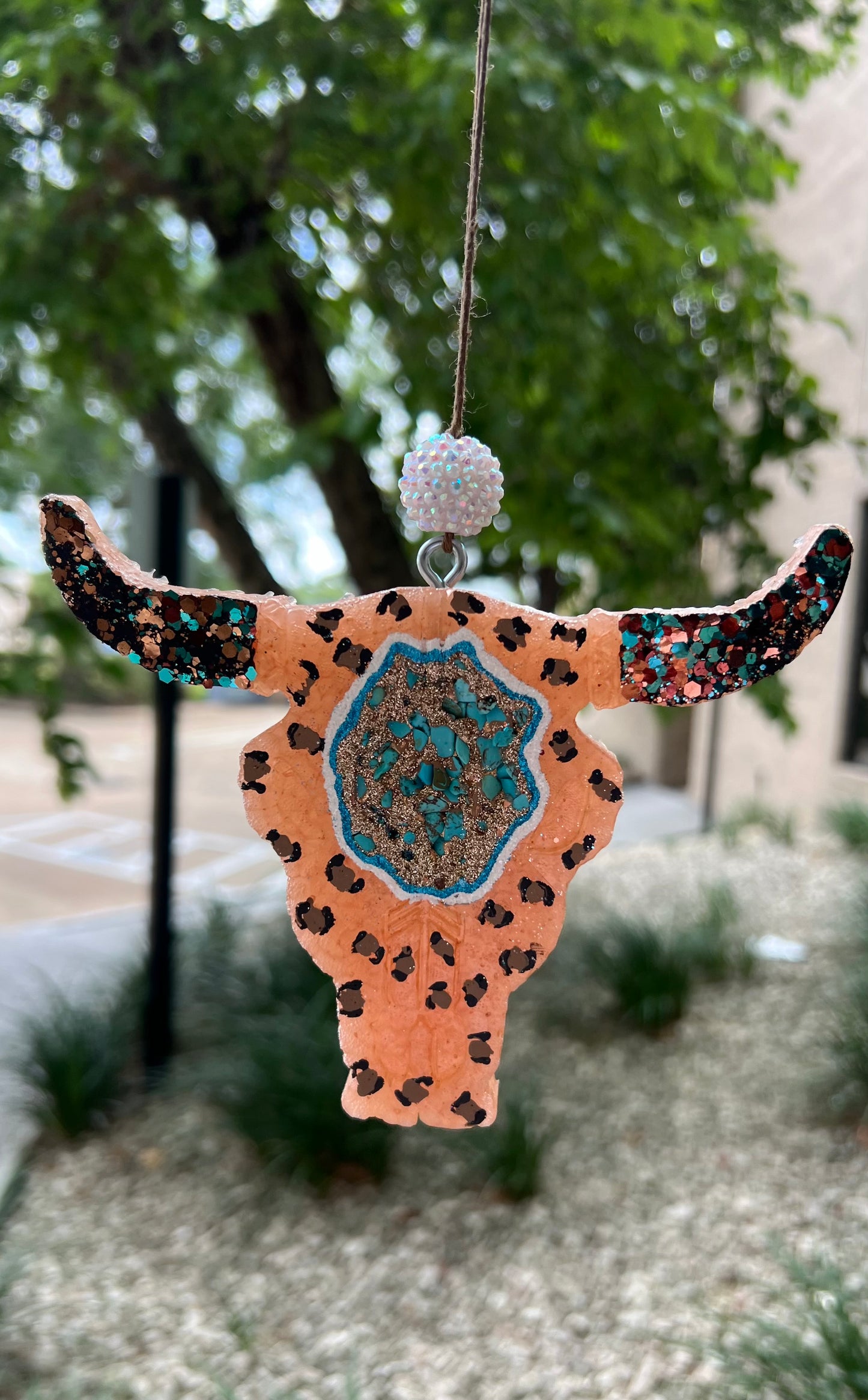 Brown LongHorn w/ turquoise Car Freeshie