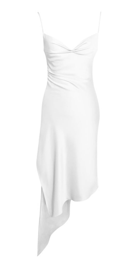 Miss circle White satin slit dress