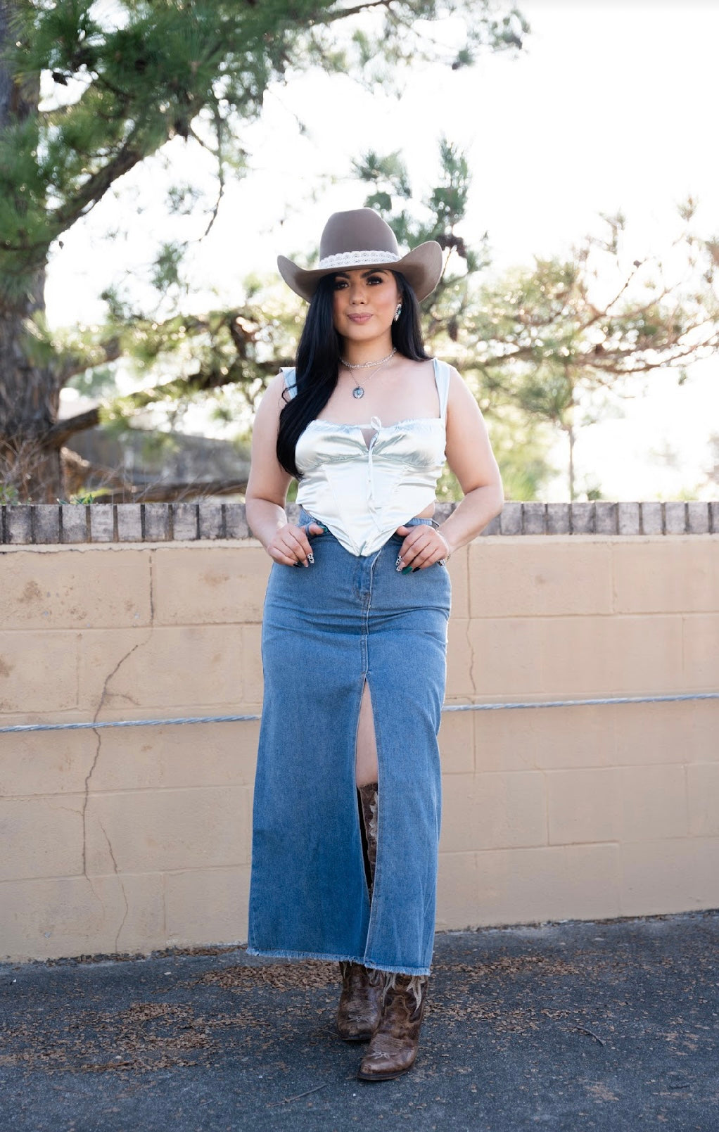 Denim Maxi Slit Skirt
