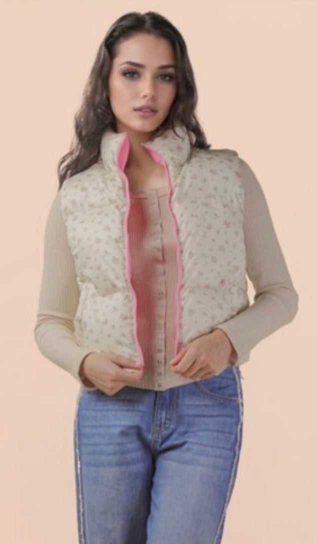 Floral Printed Puffer Vest