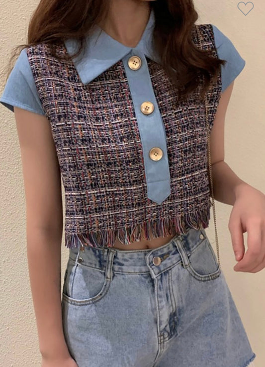 Plaid cropped Polo Top