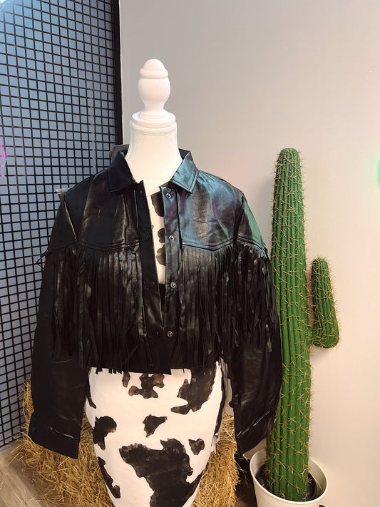 Black Fringe Leather Jacket