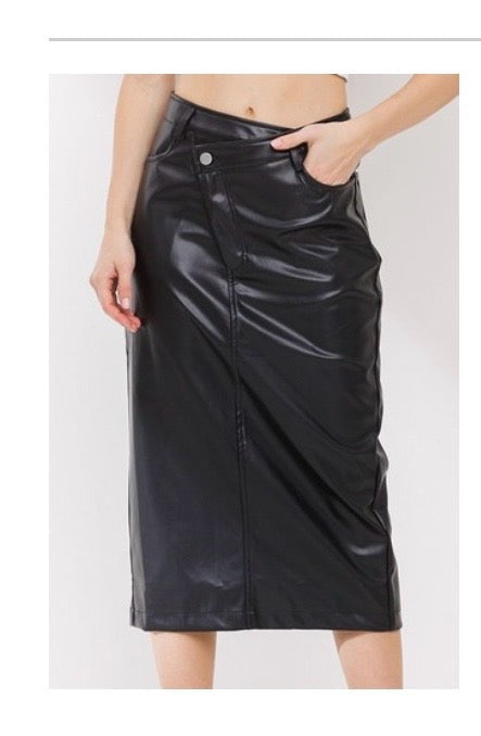 Leather Midi Slit Skirt