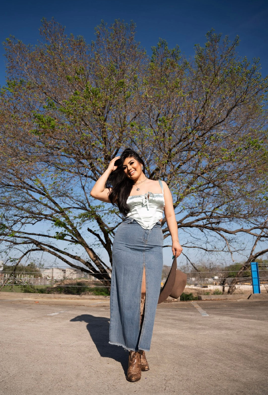Denim Maxi Slit Skirt