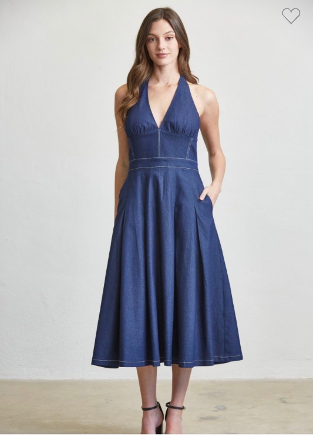 Halter Denim Midi Dress