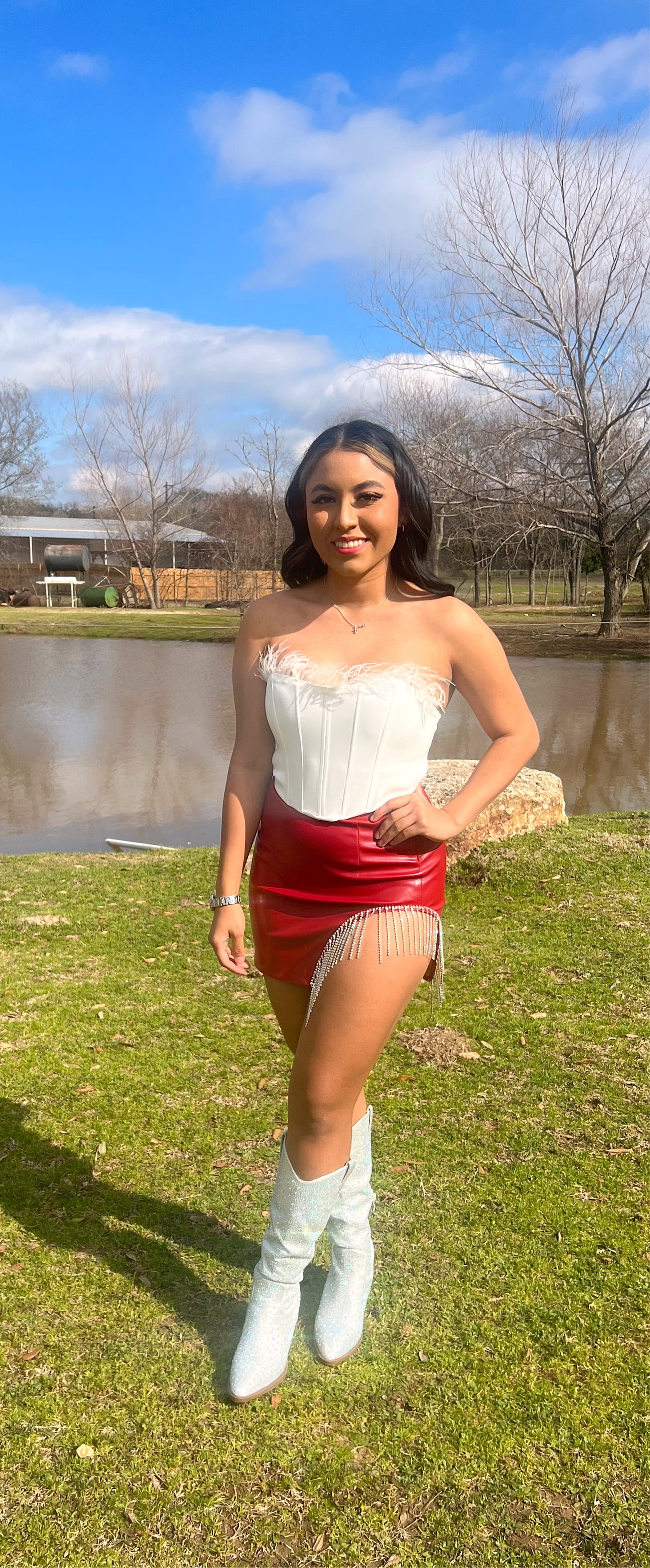 Rhinestone faux Leather skirt