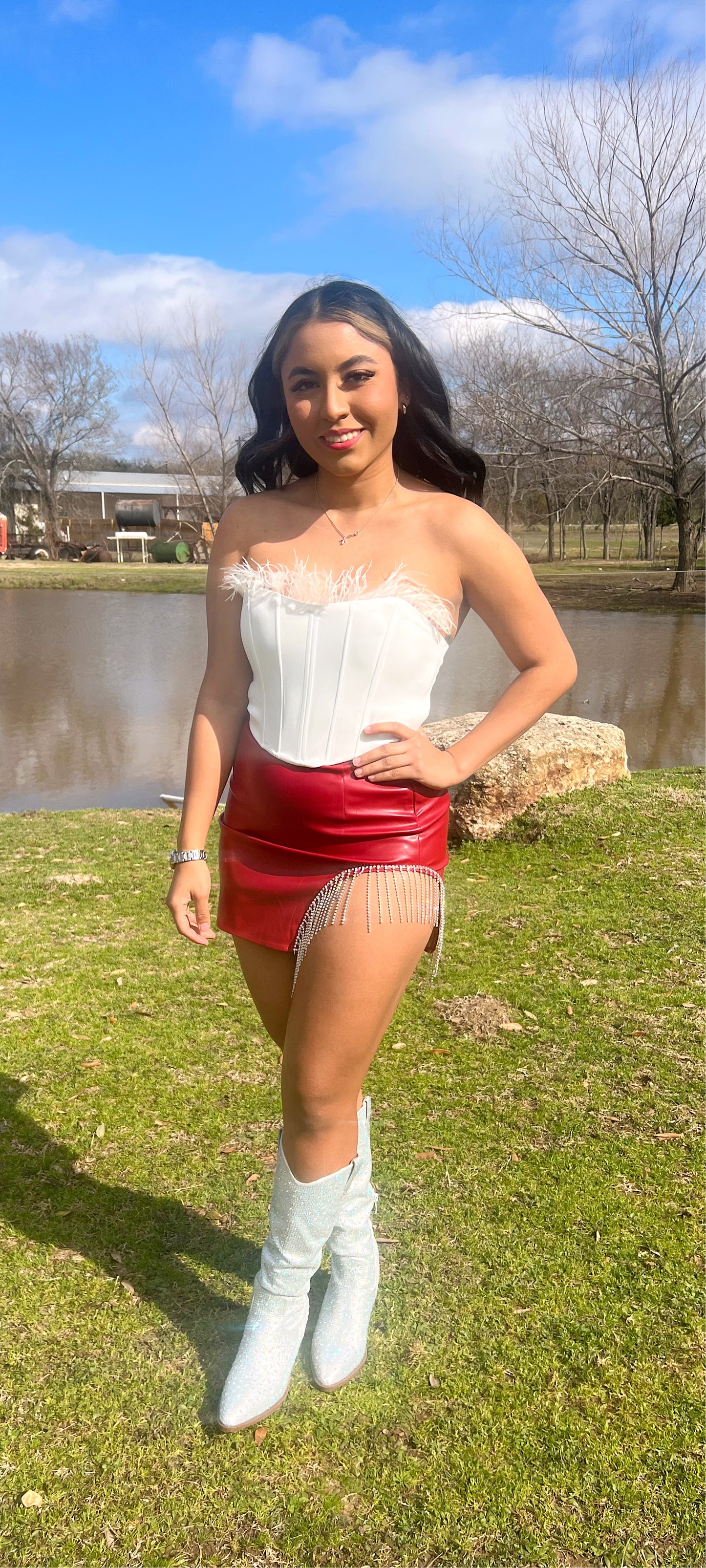 Rhinestone faux Leather skirt