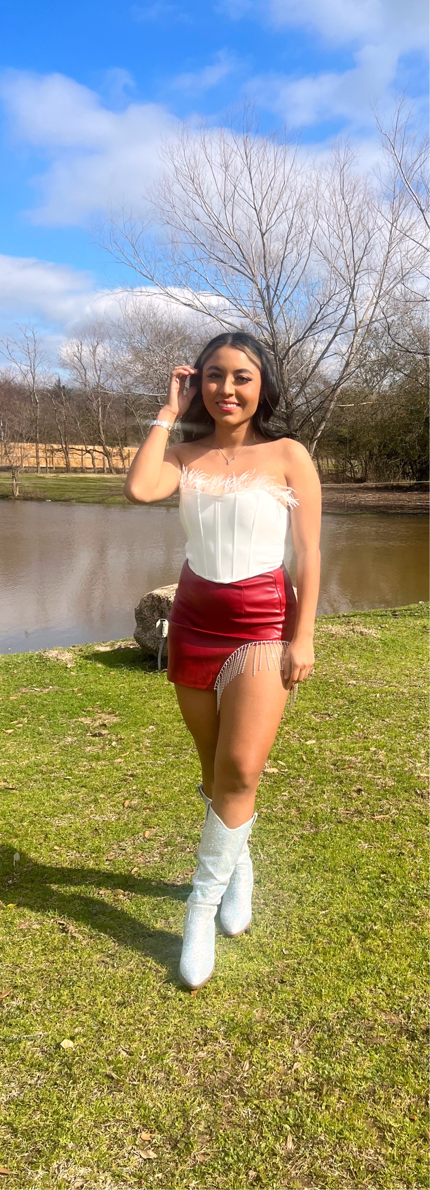 Rhinestone faux Leather skirt