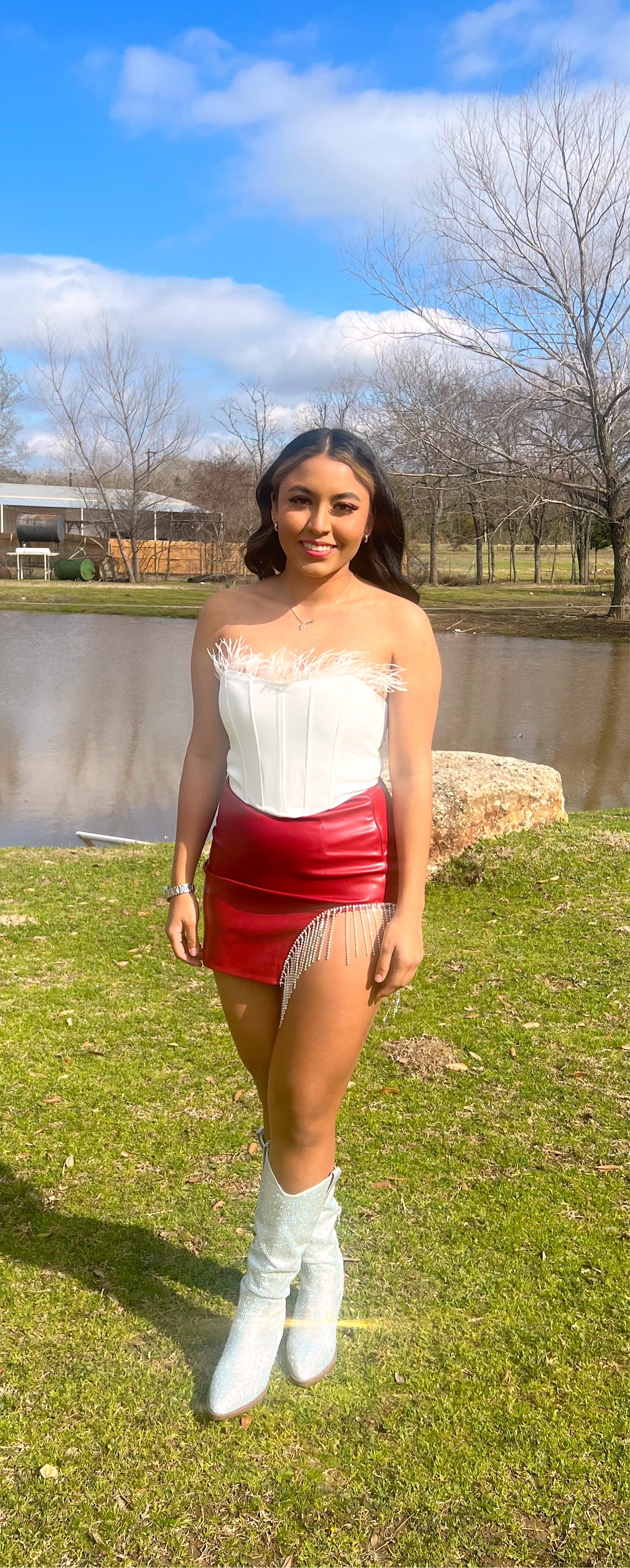 Rhinestone faux Leather skirt