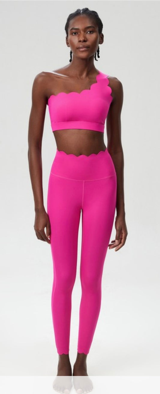 PREORDER Scalloped One Shoulder Sports Bra and Legging set