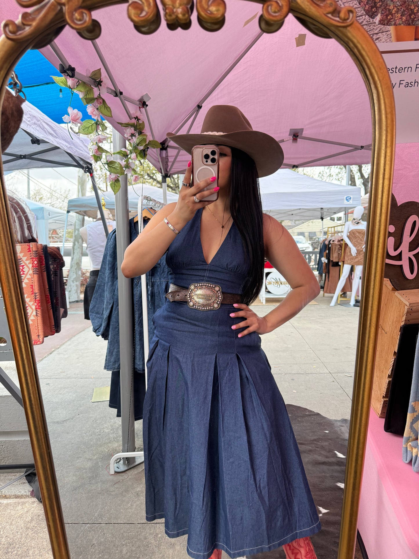 Halter Denim Midi Dress