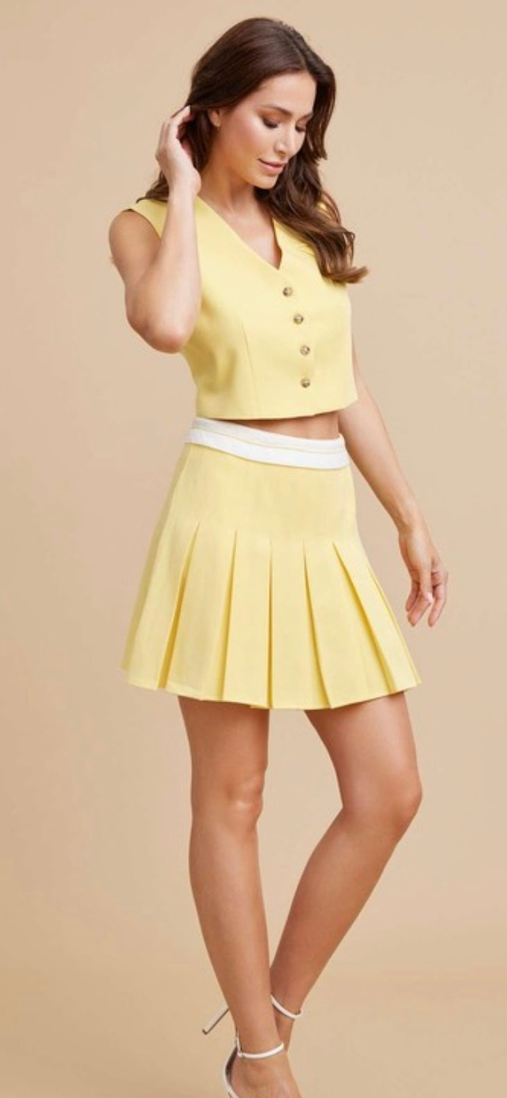 Suit vest And Pleated Mini Skirt set