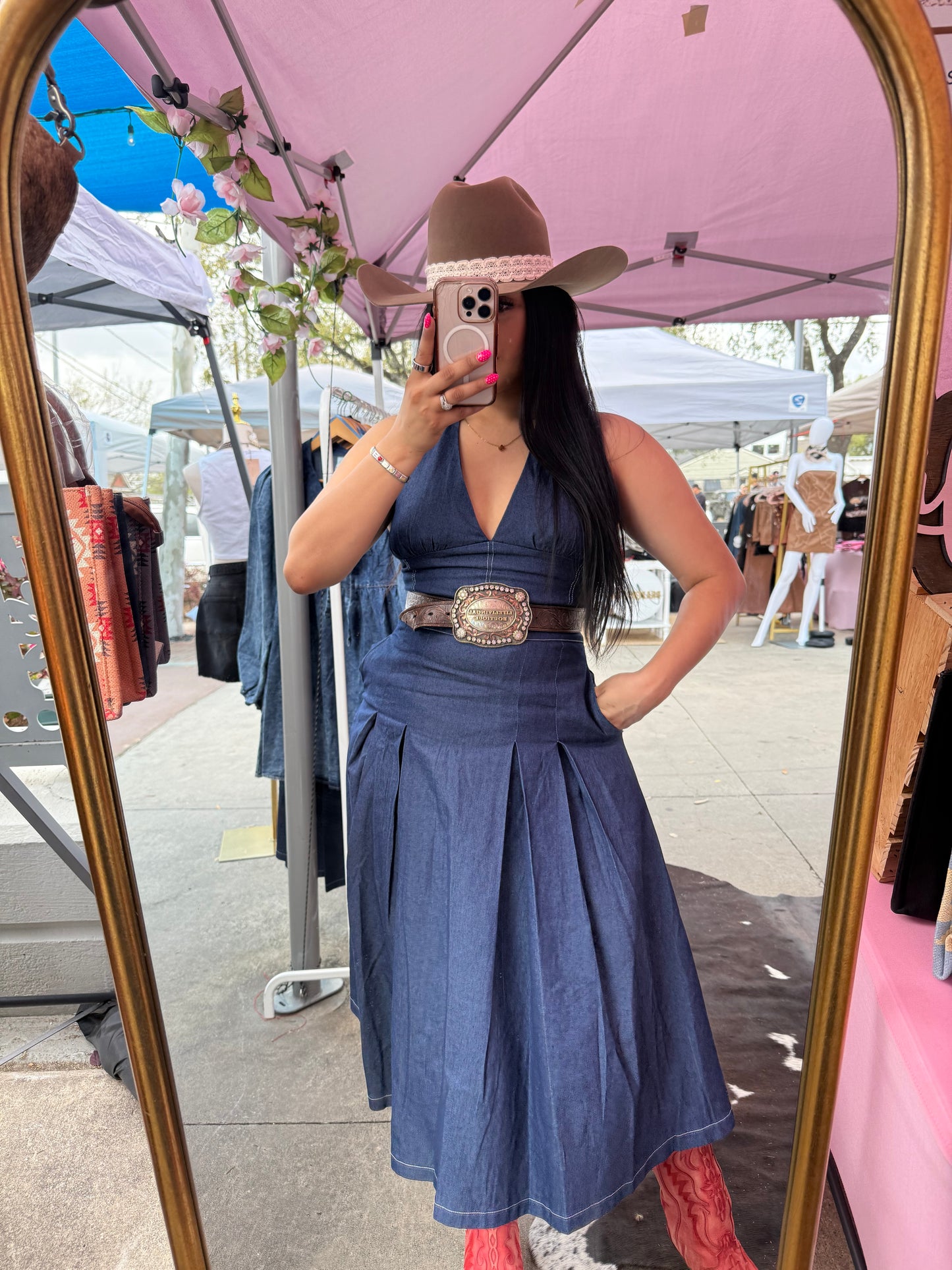 Halter Denim Midi Dress