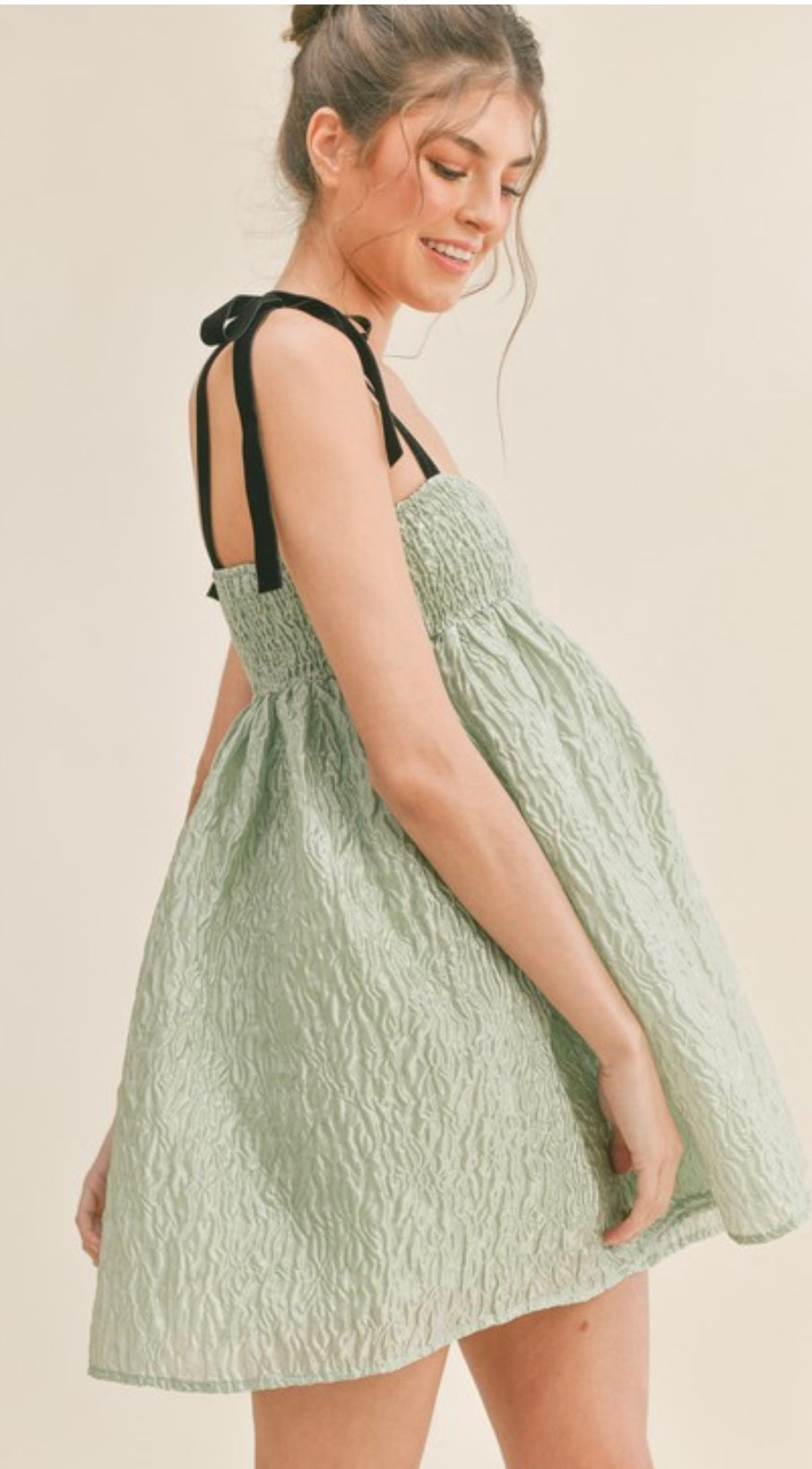 Mint Bow Strap BabyDoll Dress