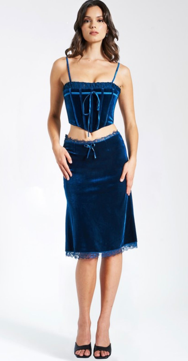 Velvet Corset Lace Top and Skirt Set