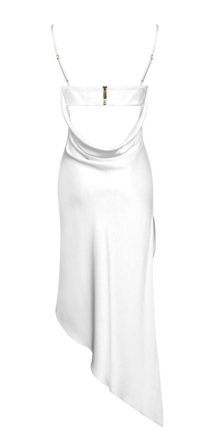 White satin slit dress