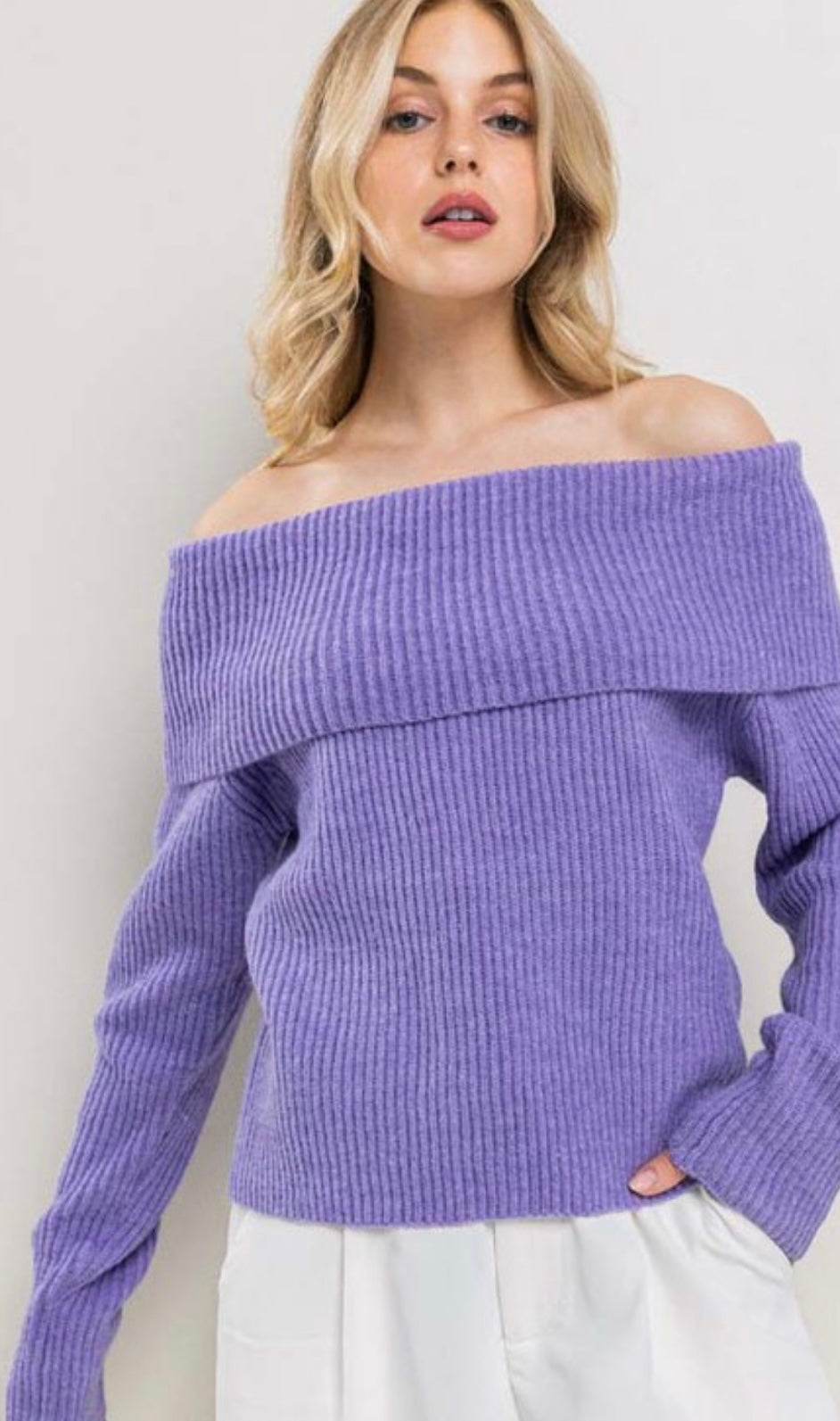 Purple knit off shoulder Sweater