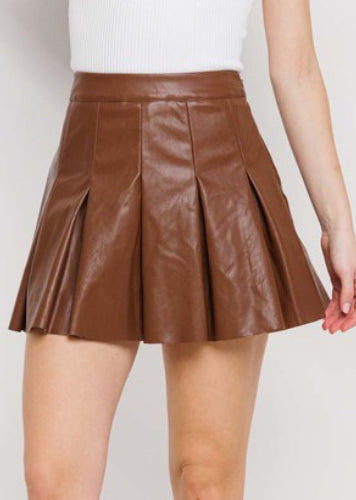 Pleated mini Leather Skirt