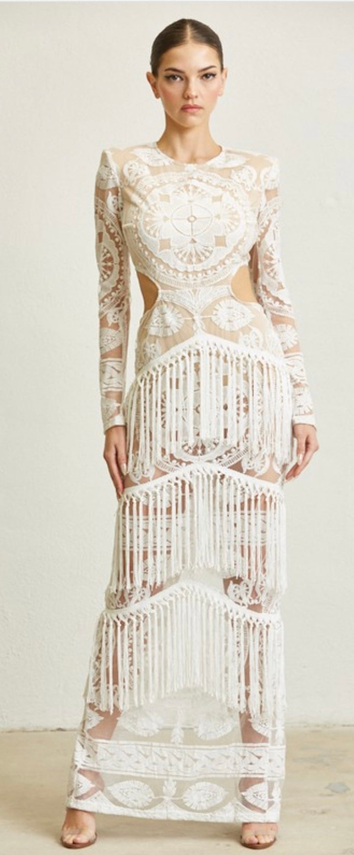 Gaviota Maxi Lace Fringe Dress