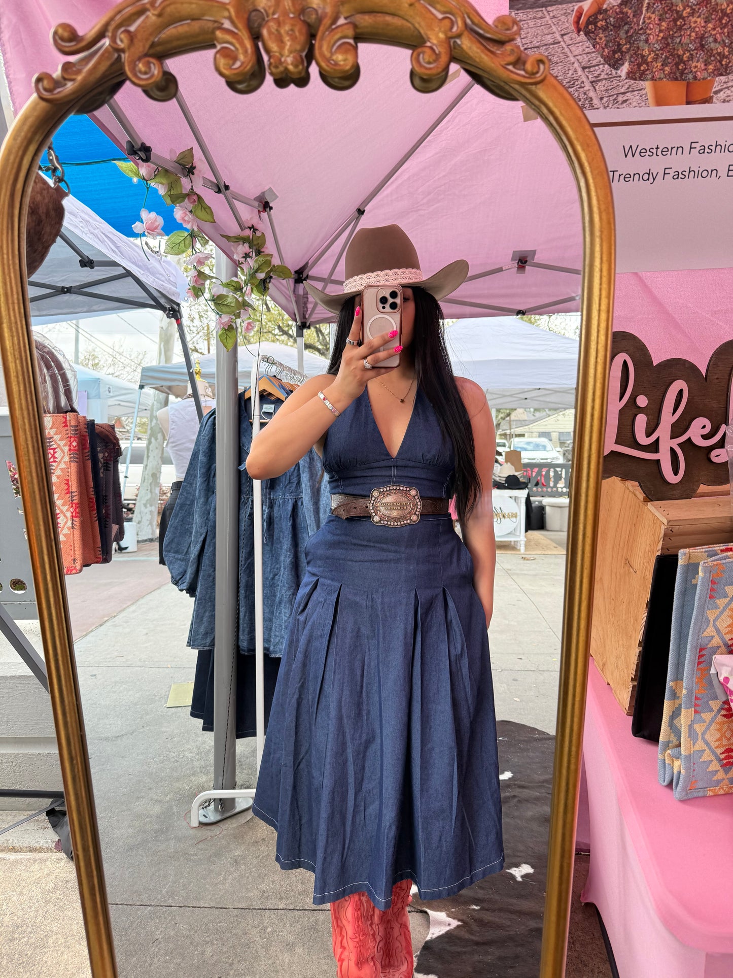 Halter Denim Midi Dress