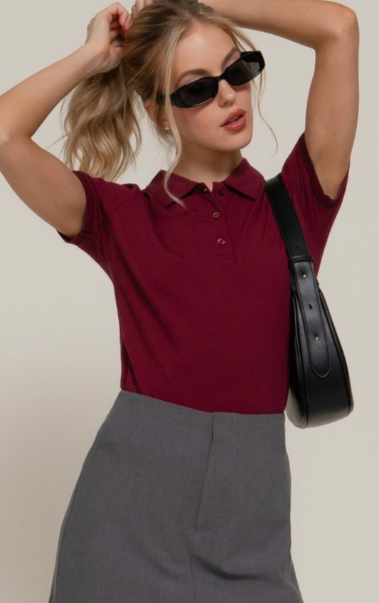 Burgundy Polo Shirt Top
