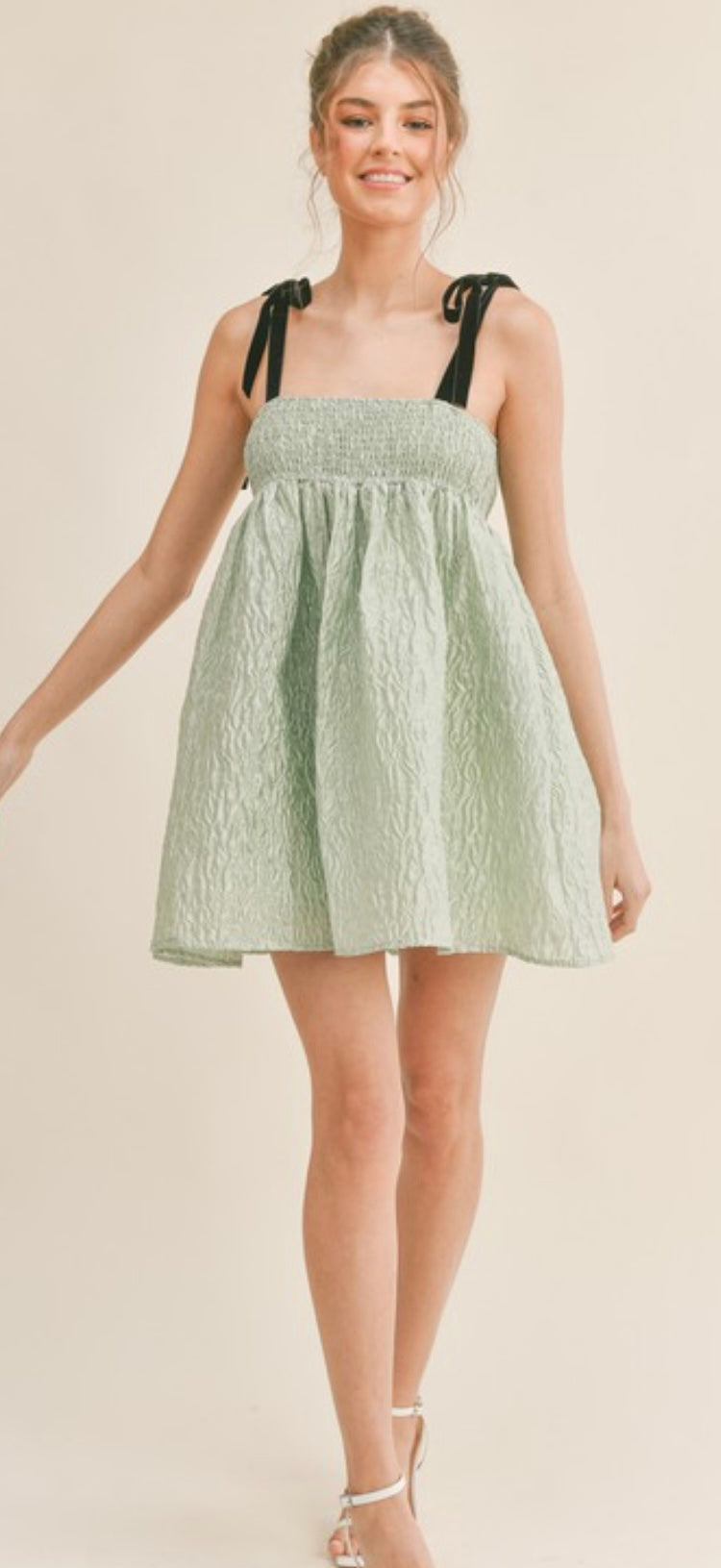 Mint Bow Strap BabyDoll Dress