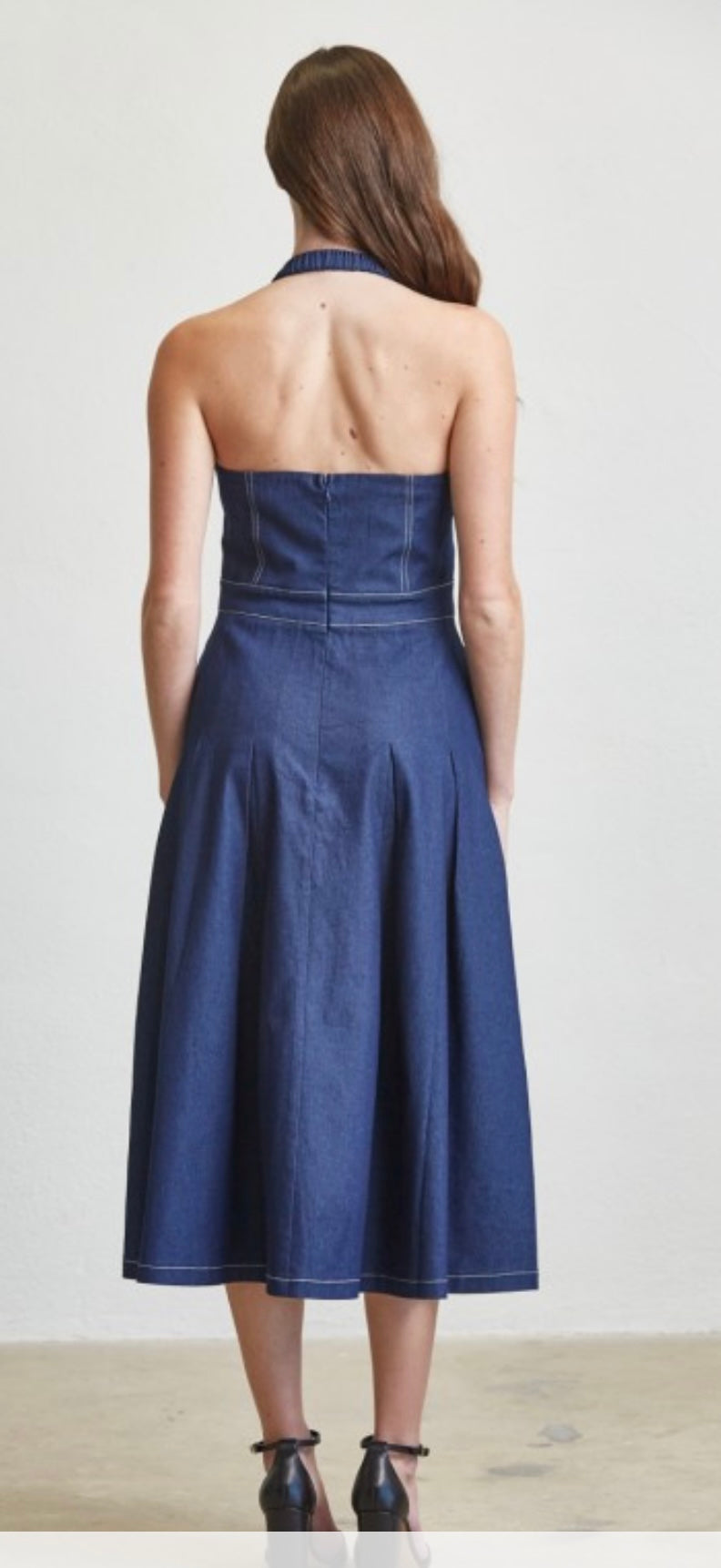 Halter Denim Midi Dress