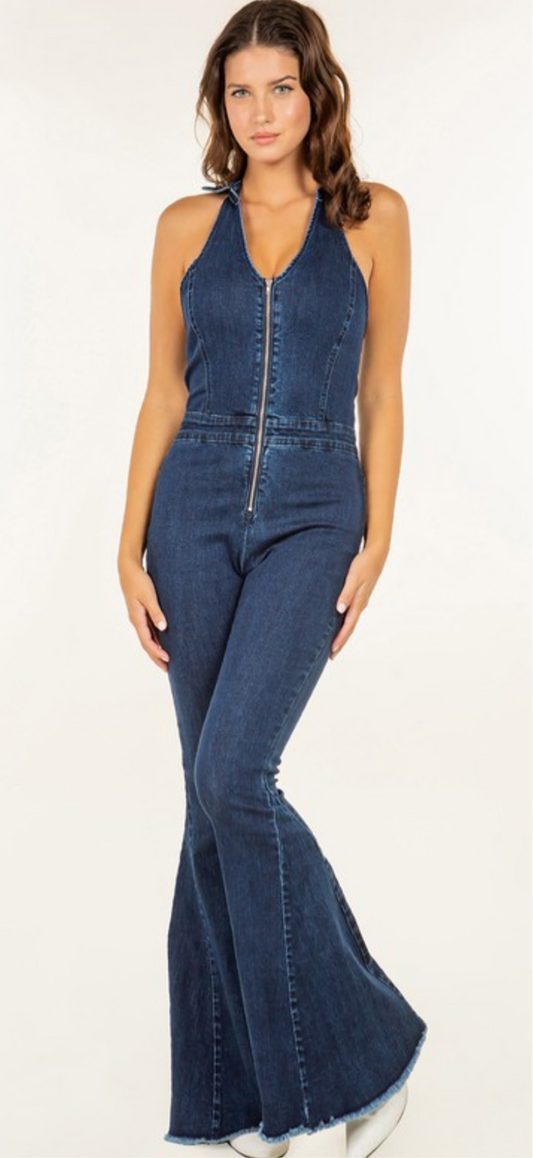 Bell Bottom Denim Jumpsuit