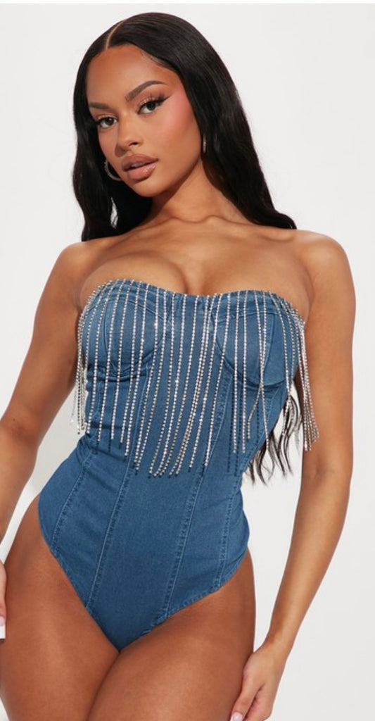 Denim rhinestone Top