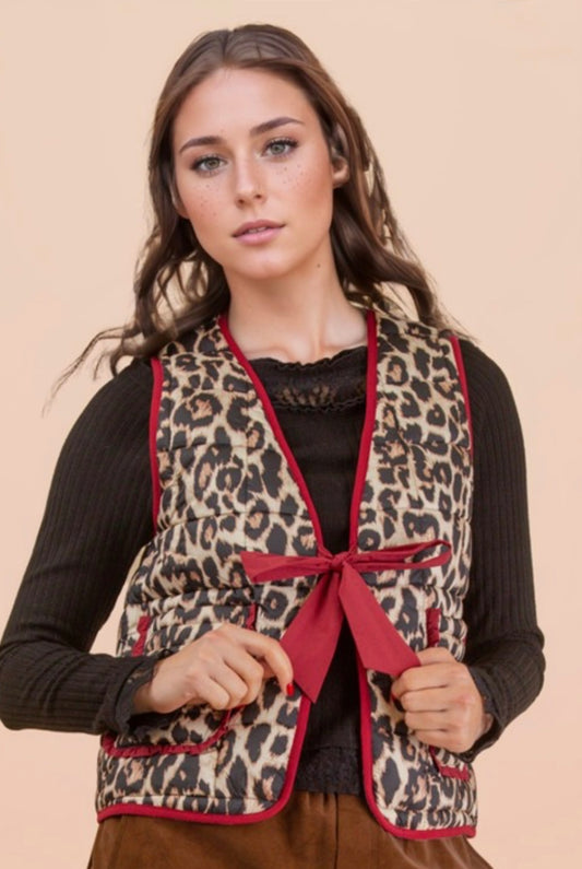 Leopard Red quilted Vest