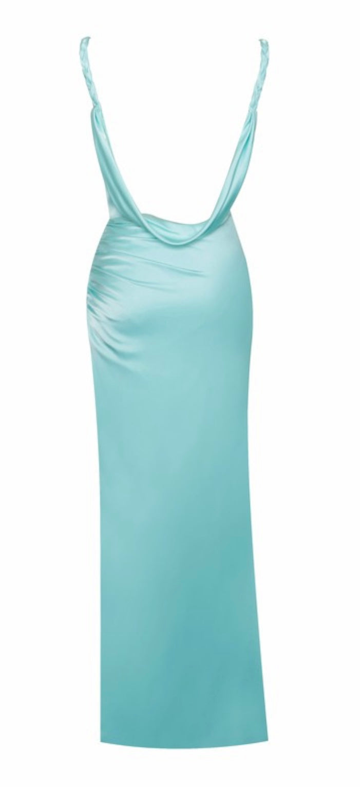 Tiffany blue backless slit Gown Dress