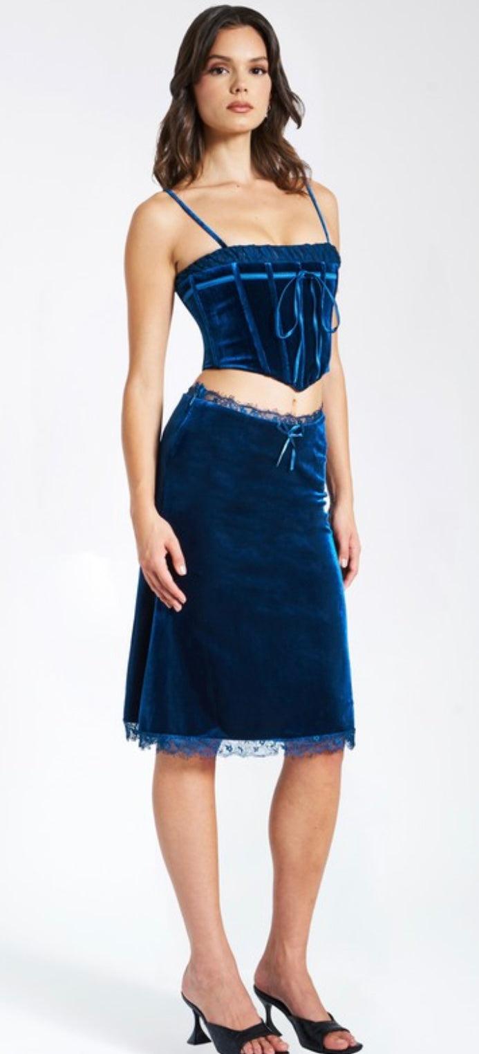 Velvet Corset Lace Top and Skirt Set